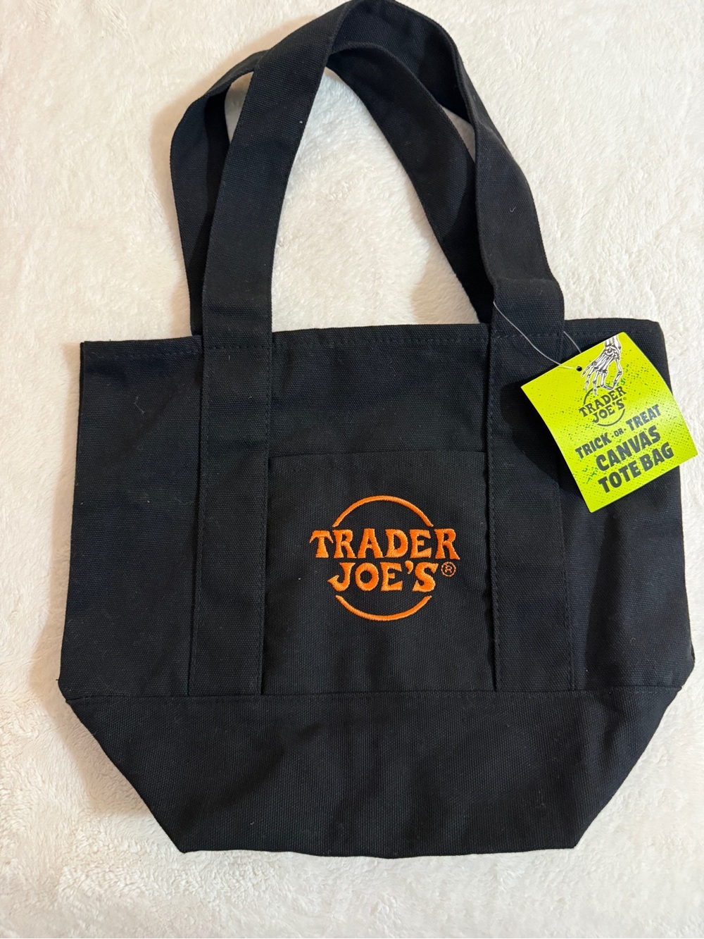Trader Joe's Black Canvas Mini Tote with Orange Logo - Halloween